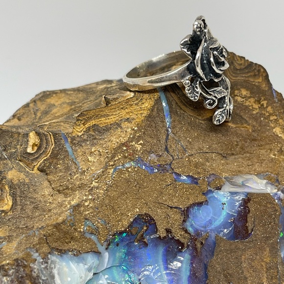 Sterling Silver Carved Rose Ring - Picture 5 of 7